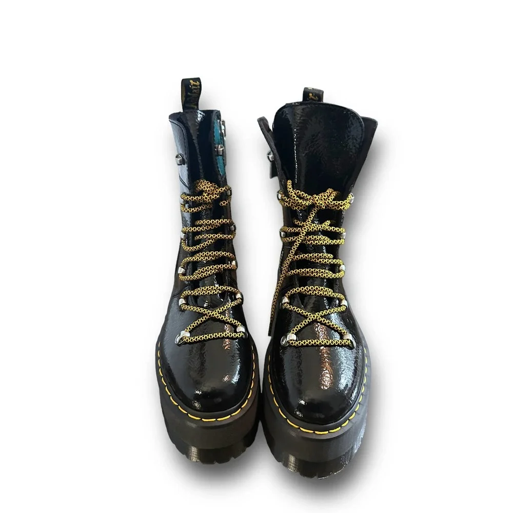 Dr. Martens Ghilana Max Distressed Patent Leather Platform‎ Boots Size: 7